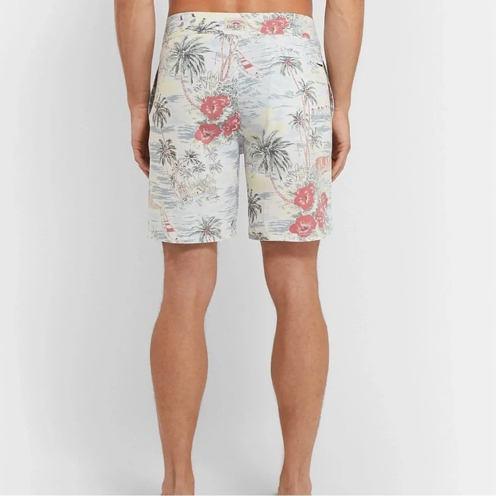 Faherty Men’s Board Shorts 7” Swim Trunks Hawaiian Surf Hibiscus Floral Size 29